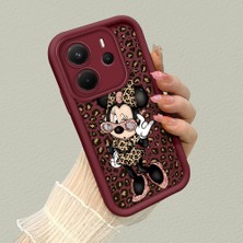 HONTINGA Xiaomi Redmi Note 14 ile Uyumlu Kılıfı Düşüme Önleyici Basitlik Anti Düşme Kamera Korumali Mickey Minnie Desen Bordo Yumuşak Silikon Telefon Kılıfı K2-7208