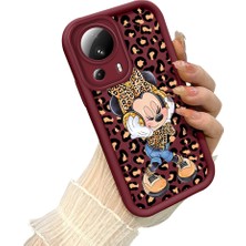HONTINGA Xiaomi Mi 13 Lite ile Uyumlu Kılıfı Düşüme Önleyici Basitlik Anti Düşme Kamera Korumali Mickey Minnie Desen Bordo Yumuşak Silikon Telefon Kılıfı K2-7208
