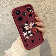 HONTINGA Xiaomi Redmi 13 ile Uyumlu Kılıfı Düşüme Önleyici Basitlik Anti Düşme Kamera Korumali Mickey Minnie Desen Bordo Yumuşak Silikon Telefon Kılıfı K2-7209