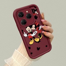 HONTINGA Tecno Spark 20 Pro ile Uyumlu Kılıfı Düşüme Önleyici Basitlik Anti Düşme Kamera Korumali Mickey Minnie Desen Bordo Yumuşak Silikon Telefon Kılıfı K2-7209