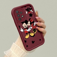 HONTINGA Samsung Galaxy A52 ile Uyumlu Kılıfı Düşüme Önleyici Basitlik Anti Düşme Kamera Korumali Mickey Minnie Desen Bordo Yumuşak Silikon Telefon Kılıfı K2-7209