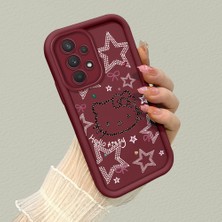 HONTINGA Samsung Galaxy A32 ile Uyumlu Kılıfı Düşüme Önleyici Basitlik Anti Düşme Kamera Korumali Hello Kitty Desen Bordo Yumuşak Silikon Telefon Kılıfı K2-7210