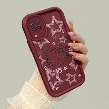 HONTINGA Samsung Galaxy M12 ile Uyumlu Kılıfı Düşüme Önleyici Basitlik Anti Düşme Kamera Korumali Hello Kitty Desen Bordo Yumuşak Silikon Telefon Kılıfı K2-7210