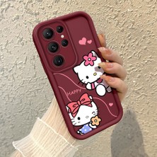 HONTINGA Samsung Galaxy S22 Ultra ile Uyumlu Kılıfı Düşüme Önleyici Basitlik Anti Düşme Kamera Korumali Hello Kitty Desen Bordo Yumuşak Silikon Telefon Kılıfı K2-7210