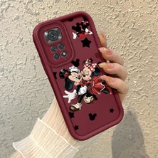 HONTINGA Xiaomi Redmi Note 11S ile Uyumlu Kılıfı Düşüme Önleyici Basitlik Anti Düşme Kamera Korumali Mickey Minnie Desen Bordo Yumuşak Silikon Telefon Kılıfı K2-7209