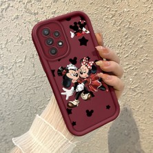 HONTINGA Samsung Galaxy A52 ile Uyumlu Kılıfı Düşüme Önleyici Basitlik Anti Düşme Kamera Korumali Mickey Minnie Desen Bordo Yumuşak Silikon Telefon Kılıfı K2-7209