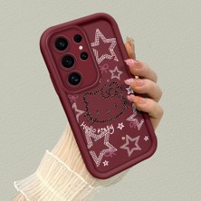 HONTINGA Samsung Galaxy S24 Ultra ile Uyumlu Kılıfı Düşüme Önleyici Basitlik Anti Düşme Kamera Korumali Hello Kitty Desen Bordo Yumuşak Silikon Telefon Kılıfı K2-7210