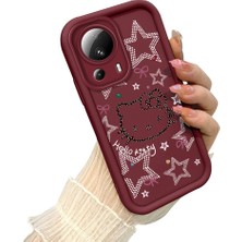 HONTINGA Xiaomi Mi 13 Lite ile Uyumlu Kılıfı Düşüme Önleyici Basitlik Anti Düşme Kamera Korumali Hello Kitty Desen Bordo Yumuşak Silikon Telefon Kılıfı K2-7210