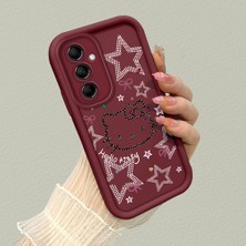 HONTINGA Samsung Galaxy M14 ile Uyumlu Kılıfı Düşüme Önleyici Basitlik Anti Düşme Kamera Korumali Hello Kitty Desen Bordo Yumuşak Silikon Telefon Kılıfı K2-7210