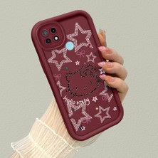 HONTINGA Realme C21 ile Uyumlu Kılıfı Düşüme Önleyici Basitlik Anti Düşme Kamera Korumali Hello Kitty Desen Bordo Yumuşak Silikon Telefon Kılıfı K2-7210