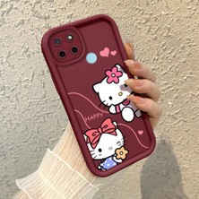HONTINGA Realme C21Y ile Uyumlu Kılıfı Düşüme Önleyici Basitlik Anti Düşme Kamera Korumali Hello Kitty Desen Bordo Yumuşak Silikon Telefon Kılıfı K2-7210