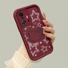 HONTINGA Xiaomi Mi 11T ile Uyumlu Kılıfı Düşüme Önleyici Basitlik Anti Düşme Kamera Korumali Hello Kitty Desen Bordo Yumuşak Silikon Telefon Kılıfı K2-7210