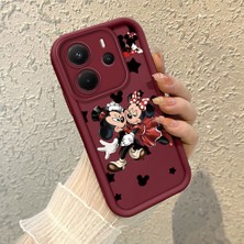 HONTINGA Xiaomi Redmi Note 14 ile Uyumlu Kılıfı Düşüme Önleyici Basitlik Anti Düşme Kamera Korumali Mickey Minnie Desen Bordo Yumuşak Silikon Telefon Kılıfı K2-7209