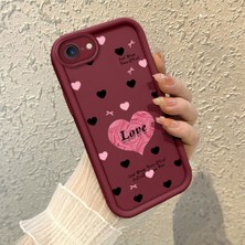 HONTINGA iPhone Se 2022 ile Uyumlu Kılıfı Düşüme Önleyici Basitlik Anti Düşme Kamera Korumali Kalp Desen Bordo Yumuşak Silikon Telefon Kılıfı K2-7211