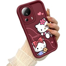 HONTINGA Xiaomi Mi 13 Lite ile Uyumlu Kılıfı Düşüme Önleyici Basitlik Anti Düşme Kamera Korumali Hello Kitty Desen Bordo Yumuşak Silikon Telefon Kılıfı K2-7210