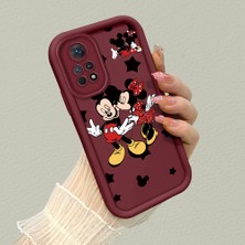 HONTINGA Xiaomi Redmi Note 11 Pro 4g ile Uyumlu Kılıfı Düşüme Önleyici Basitlik Anti Düşme Kamera Korumali Mickey Minnie Desen Bordo Yumuşak Silikon Telefon Kılıfı K2-7209
