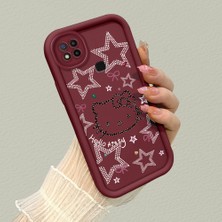 HONTINGA Xiaomi Redmi 9c ile Uyumlu Kılıfı Düşüme Önleyici Basitlik Anti Düşme Kamera Korumali Hello Kitty Desen Bordo Yumuşak Silikon Telefon Kılıfı K2-7210