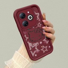 HONTINGA Tecno Spark 20 ile Uyumlu Kılıfı Düşüme Önleyici Basitlik Anti Düşme Kamera Korumali Hello Kitty Desen Bordo Yumuşak Silikon Telefon Kılıfı K2-7210