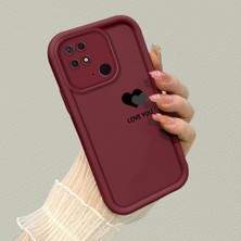 HONTINGA Xiaomi Redmi 10C ile Uyumlu Kılıfı Düşüme Önleyici Basitlik Anti Düşme Kamera Korumali Kalp Desen Bordo Yumuşak Silikon Telefon Kılıfı K2-7211