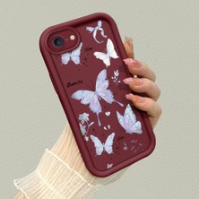HONTINGA iPhone 7 ile Uyumlu Kılıfı Düşüme Önleyici Basitlik Anti Düşme Kamera Korumali Kelebek Desen Bordo Yumuşak Silikon Telefon Kılıfı K2-7212