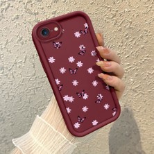 HONTINGA iPhone 8 ile Uyumlu Kılıfı Düşüme Önleyici Basitlik Anti Düşme Kamera Korumali Kelebek Desen Bordo Yumuşak Silikon Telefon Kılıfı K2-7212