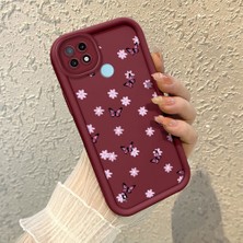 HONTINGA Realme C21 ile Uyumlu Kılıfı Düşüme Önleyici Basitlik Anti Düşme Kamera Korumali Kelebek Desen Bordo Yumuşak Silikon Telefon Kılıfı K2-7212