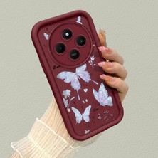 HONTINGA Xiaomi Redmi 14C 4g ile Uyumlu Kılıfı Düşüme Önleyici Basitlik Anti Düşme Kamera Korumali Kelebek Desen Bordo Yumuşak Silikon Telefon Kılıfı K2-7212