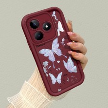 HONTINGA Realme C51 ile Uyumlu Kılıfı Düşüme Önleyici Basitlik Anti Düşme Kamera Korumali Kelebek Desen Bordo Yumuşak Silikon Telefon Kılıfı K2-7212