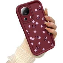 HONTINGA Xiaomi Mi 13 Lite ile Uyumlu Kılıfı Düşüme Önleyici Basitlik Anti Düşme Kamera Korumali Kelebek Desen Bordo Yumuşak Silikon Telefon Kılıfı K2-7212