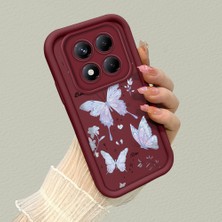HONTINGA Xiaomi Redmi Note 14 Pro ile Uyumlu Kılıfı Düşüme Önleyici Basitlik Anti Düşme Kamera Korumali Kelebek Desen Bordo Yumuşak Silikon Telefon Kılıfı K2-7212
