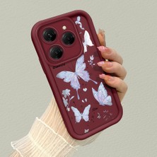 HONTINGA Tecno Spark 20 Pro ile Uyumlu Kılıfı Düşüme Önleyici Basitlik Anti Düşme Kamera Korumali Kelebek Desen Bordo Yumuşak Silikon Telefon Kılıfı K2-7212