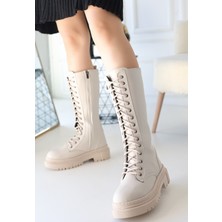 DG Style ORJİNAL Mennd Bej Cilt Bağcıklı Çizme