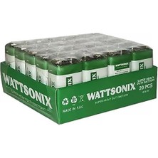 Zemira Wattsonix Çinko Karbon 6F22 9 Volt Pil (20'li Paket)