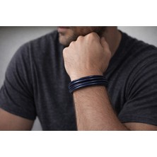 Herşey Nota Lacivert Hakiki Deri Erkek Bileklik – Ince Çok Katlı, Mıknatıslı TOKALI-144