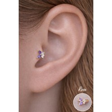 Sacce Scarves & Accessories Minik Mor Kanatlı Kelebek Piercing | Rose Renk Zirkon Taşlı