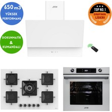 Ferre ve Afm Tech Marka / Quant  5 Gözlü  Beyaz Ankastre Set ( SS036 75CM 1'wok + FM7701 + FM3401 )