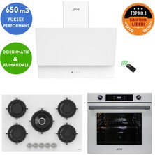Ferre ve Afm Tech Marka / Mivoe  5 Gözlü  Beyaz Ankastre Set ( RS036 75CM 1'wok + FM7701 + FM3401 )
