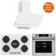 Ferre ve Afm Tech Marka / Livao 5 Gözlü  Beyaz Ankastre Set ( RS036 75CM 1'wok + FM7701 + FM3301 )