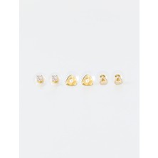 Jimmy Key Altın Rengi Kalp Detaylı Parlak Taşlı Küpe Seti