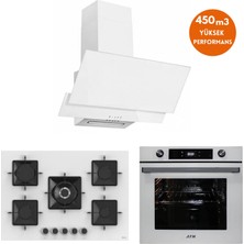 Ferre ve Afm Tech Marka / Raven 5 Gözlü  Beyaz Ankastre Set ( SS036 75CM 1'wok + FM7701 + FM3301 )