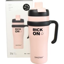Shotay ST-8919 Çift Kullanım Pipetli/rahat Içim Pembe 1000ML Çelik Termos