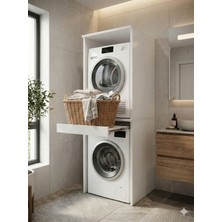 Saten Home Çamaşır Makinesi Dolabı Kurutma Makinesi Dolabı Sepetlikli Banyo Dolabı Beyaz