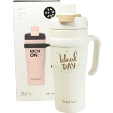 Shotay ST-8919 Çift Kullanım Pipetli/rahat Içim Beyaz 1000ML Çelik Termos
