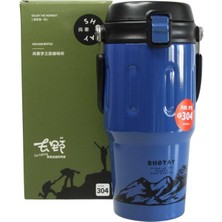 Shotay ST-8166 Çift Kullanım Pipetli/rahat Içim Mavi 650ML Çelik Termos