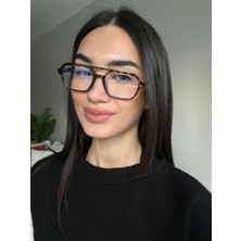 Funeyes Desa Çift Köprülü Leopar Desenli Mavi Işık Korumalı Bilgisayar Gözlüğü Cam Değiştirilebilir