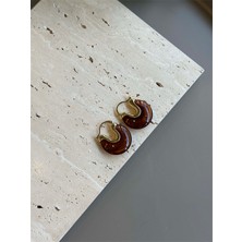 Beta Moda Hub Taşlı Küpe - Kahverengi