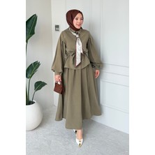 Tesettür Diyarı Viosa Fularlı Tansel Kumaş Tesettür Takım- Haki