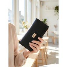 Newish Polo El Askılı Klipsi Fermuarlı Soft Suni Deri Kadın Portföy Cüzdan-Büyük Boy