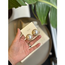 Beta Moda Hub Taşlı Küpe - Beyaz