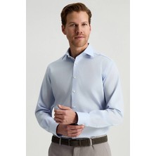 Hemington Saf Pamuk Kuş Gözü Dokulu Non-Iron Gizli Düğme Açık Mavi Gömlek